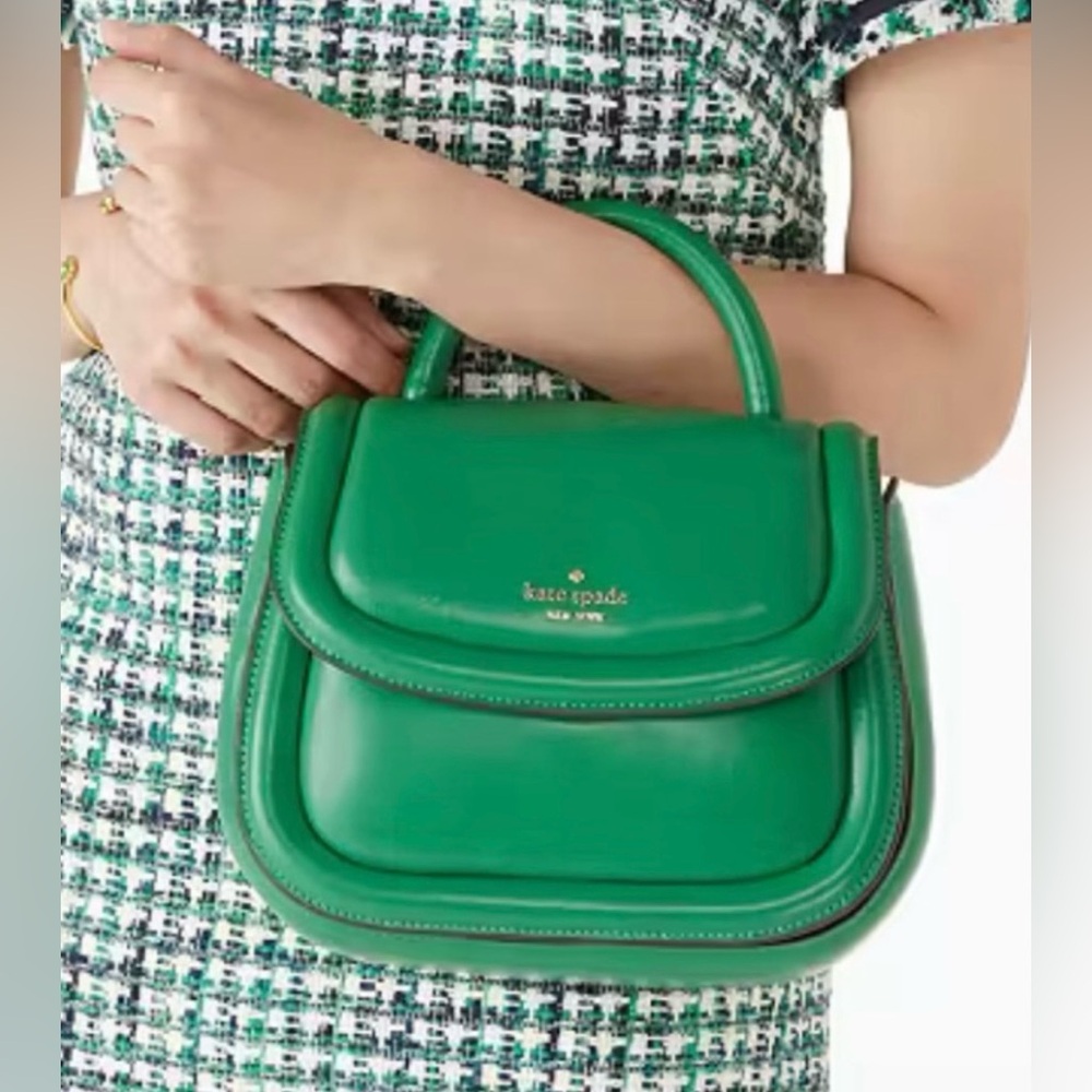 🟢NWT Kate Spade NY Puffy Smooth Leather Mini Crossbody Satchel: "Green Bean" 🟢 - Picture 6 of 14